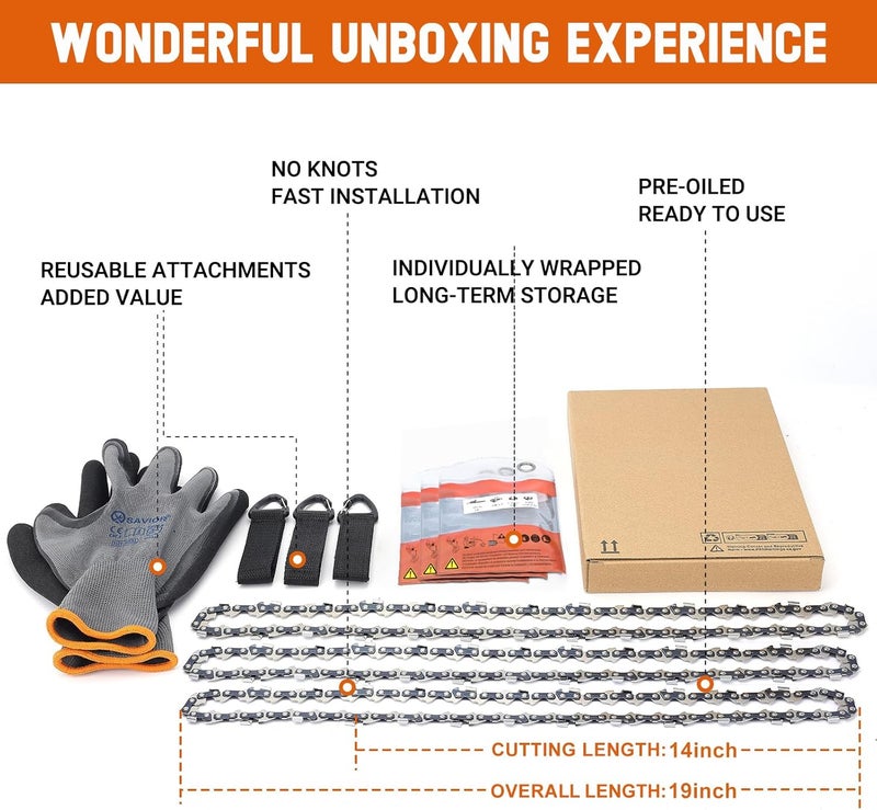 Savior 3Pcs 14 Inch Chainsaw Chain 3/8" LP Pitch .043" Gauge 52 Drive Links for EGO CS1400 CS1401 Makita XCU03 XCU04 XCU08 KOBALT KCS 4040-06 Worx WG384.9 for Makita E-00228, R52 - Image 4